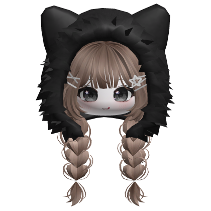 🍀Cute Girl Braided w/ Fur Hood(Milktea&Black) Roblox item