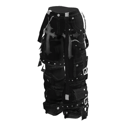 🍀Y2K Cargo Pants w Strap (Cross Black) thumbnail