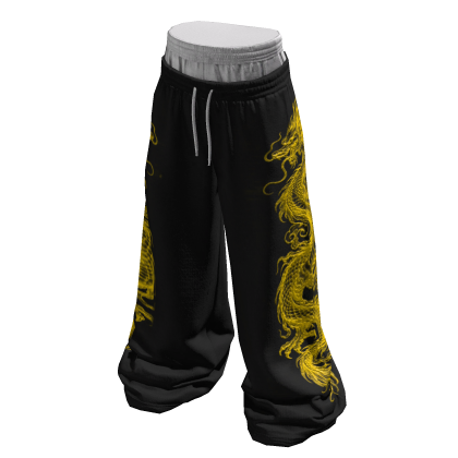 Sagging Black Sweatpants w/ Yellow Dragon Print