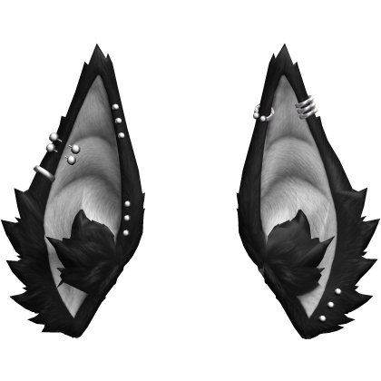 Vkei Emo Black Bat Fur Ears W/ Silver Piercings