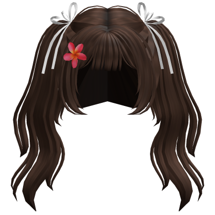 Cute Tied Pigtails w/Flower (Brown) Roblox item