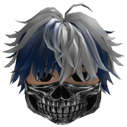 Messy Hair w/ Skull Mask (White/Navy)