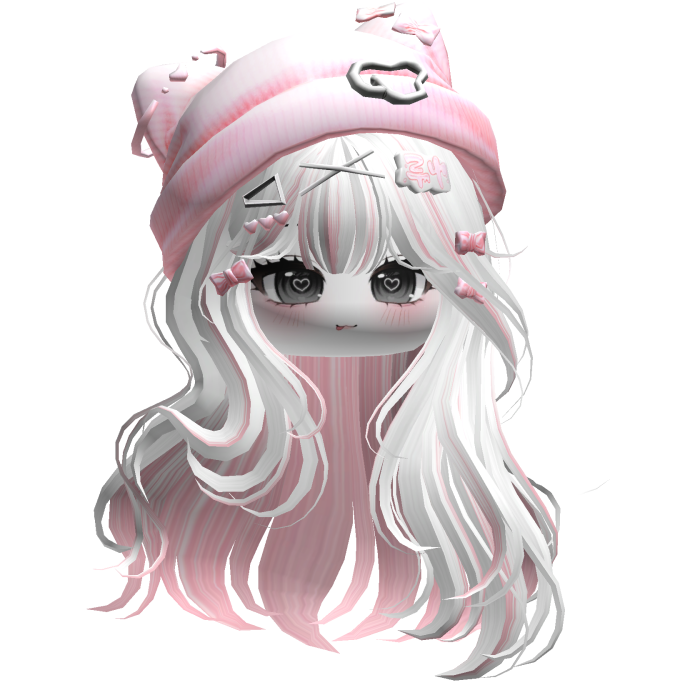 White&Pink Kawaii Wavy Hair w/ Cat Beanie