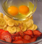 Eggs and strawberry and bananas