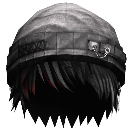 Black Messy Hair w Silver Grey Grunge Robot Beanie