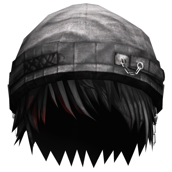 Black Messy Hair w Silver Grey Grunge Robot Beanie
