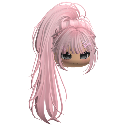 Pink Messy Ponytail w/ Clips & Cute Face Roblox item