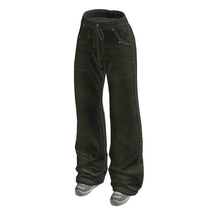 Drawstring Baggy Jeans w/ Sneakers (Green)