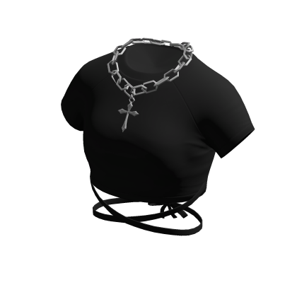 Black Crop Top w/ Silver Cross Necklace
