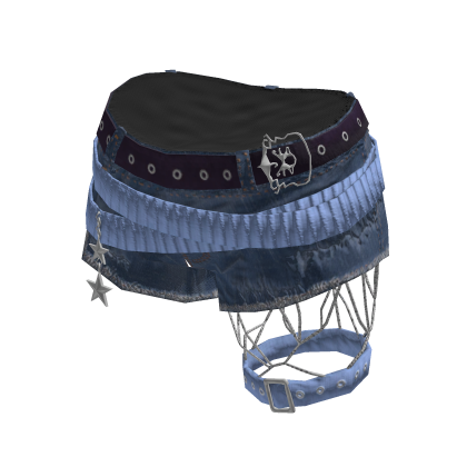 Grunge Denim Shorts w/ Leg Straps (Blue)