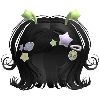 ♡ Space Alien Girl Hair w/ Pastel Charms (Black)