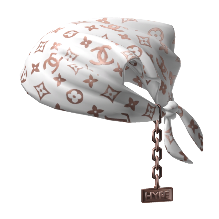 Tied White & Rose Gold CC Bandana Hat with Chain 