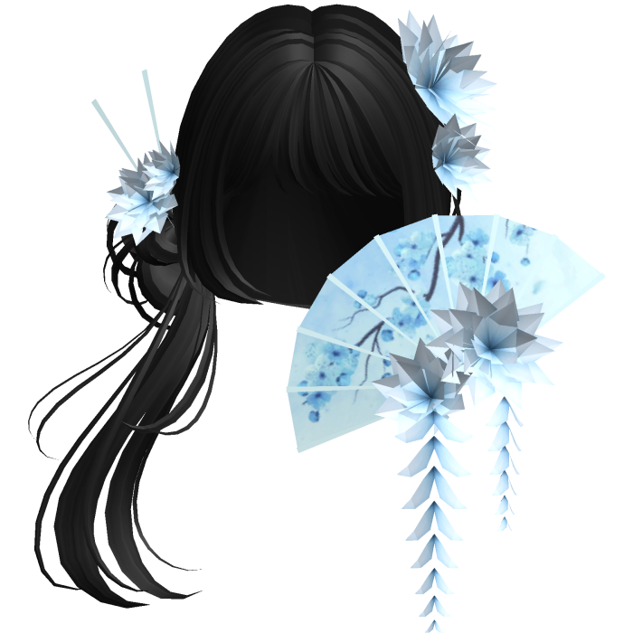 Side Ponytail w/ Cherry Blossoms & Fan