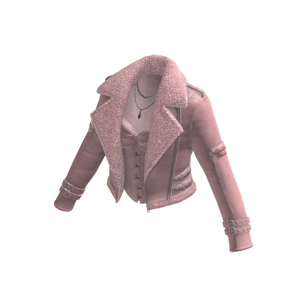 Y2K Moto Jacket w/ Necklace & Buckles (Pink)