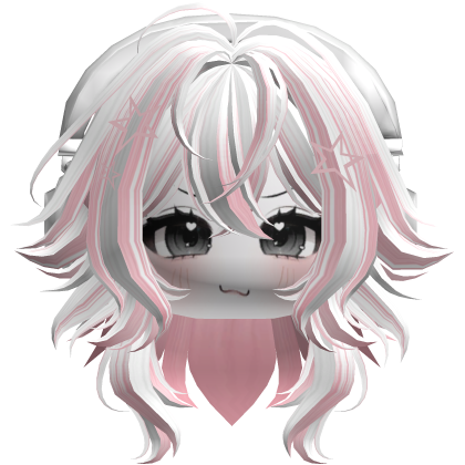 Fluffy Wolfcut W/ Headphones & Face (White&Pink) Roblox item