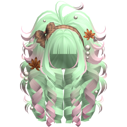 Fall Gyaru Maple Autumn Curly Updo in Mint & Pink Roblox item