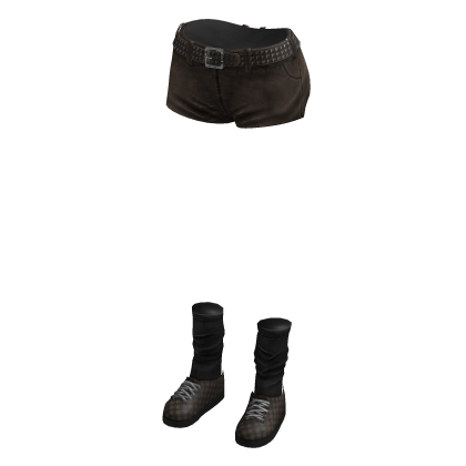 Dark Brown Cute Denim Shorts w/ Shoes thumbnail