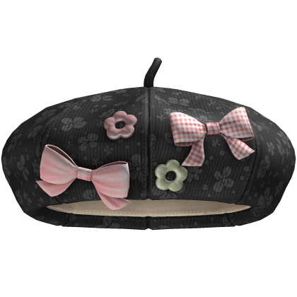 Igari Bow Beret (Black Flowers) Roblox item