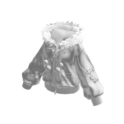 Hooded Jacket with Pom-Pom Ties (White)