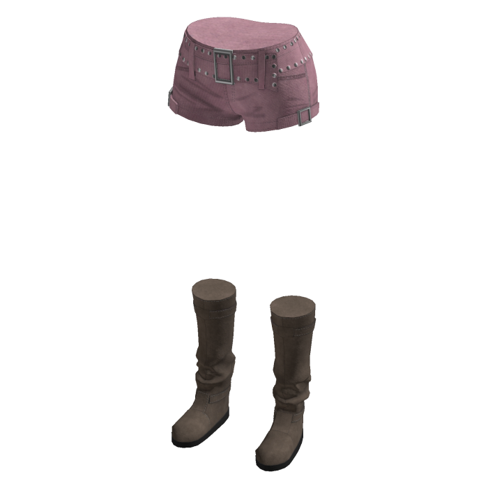 Y2K Studded Belt Micro Shorts w/ Boots (Pink)