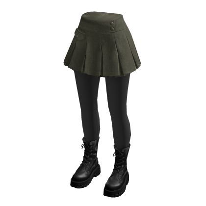 Pleated Wrap Skirt with Ankle Boots (Olive)
