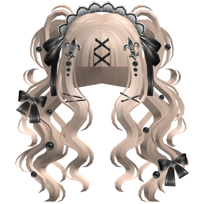 Gothic Doll Curly Pigtails & Ribbons In Blonde