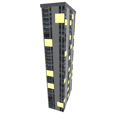 prop building with lights