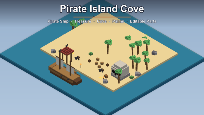 Low Poly Pirate Island Cove Ship Treasure preview 1