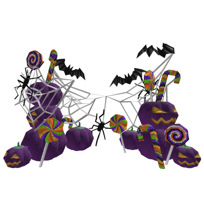 Purple Halloween Pumpkin Bat Spider White Web
