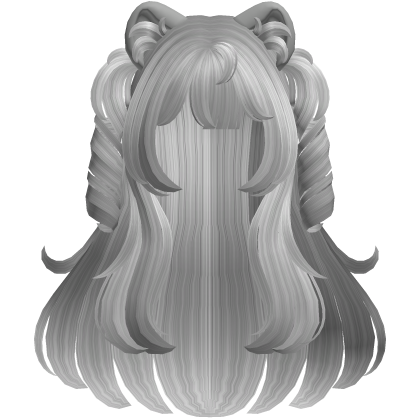 ꒰ Animal Ears Long Hair w Pigtails in Silver ꒱ Roblox item