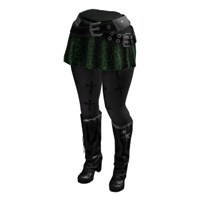 Y2K Leopard Skirt Cross Leggings(BlackForestGreen)