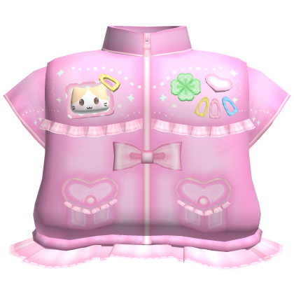 ♡ kawaii ruffled pink jacket w kitty badge