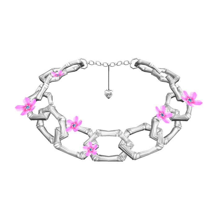 Silver Bamboo Pink Flower Chain Necklace [3.0]