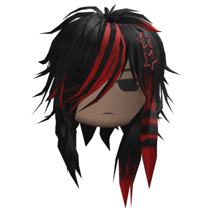 Messy Emo Hair w/ Star Clips (Black/Red)