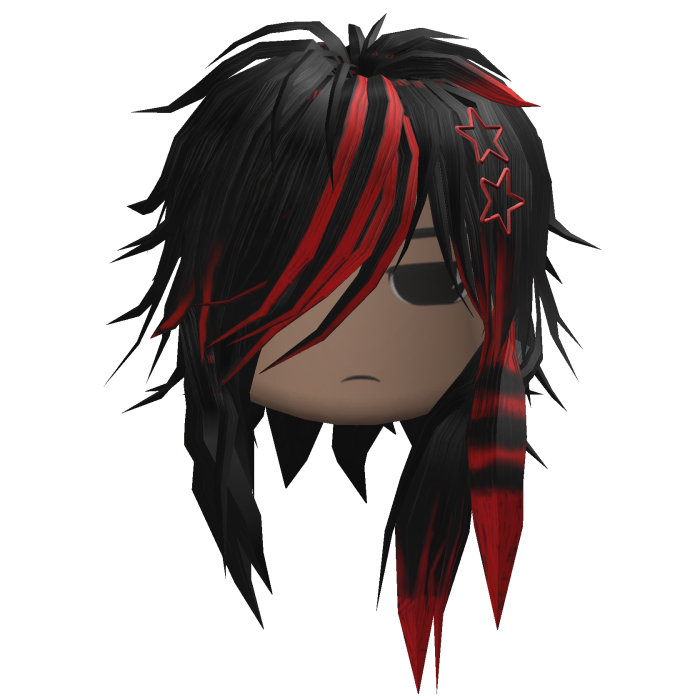 Messy Emo Hair w/ Star Clips (Black/Red)