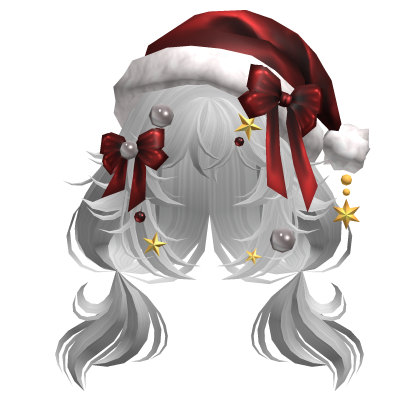 Festive Curly Christmas Ribbon Pigtails Silver
