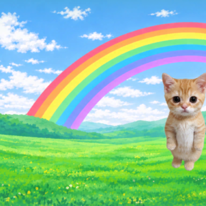 El Gato Ginger Cat Rainbow Meme Background