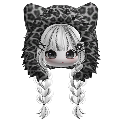 🍀Cute Girl Braided w/Leopard Fur Hood(White) Roblox item