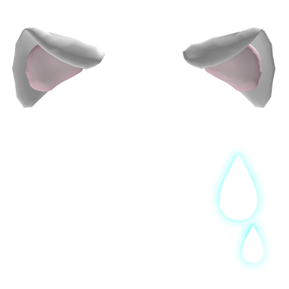 (GLOWING) awkward neko ears with droplet in white