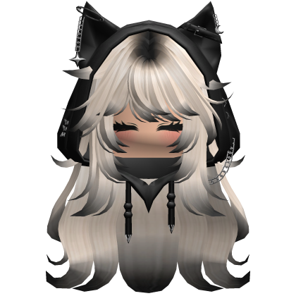 White Black hair Cute Y2K cat hoodie anime Roblox item