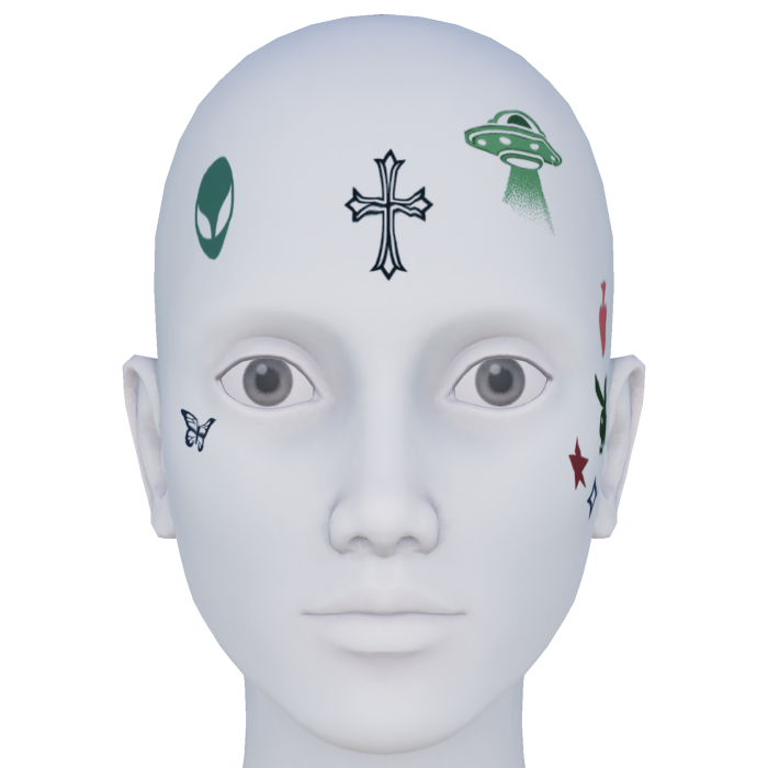 Y2K Cross Alien Face Tattoos