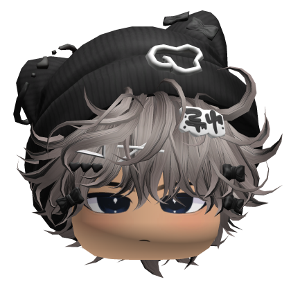Messy Anime Hair w/ Cat Beanie (Ash&Black) Roblox item