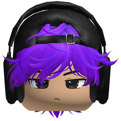 Purple Hair w/ Black Headphones + Cap & Boy Face Roblox item