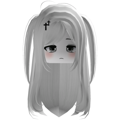 long white hair with ponytails&face with hairclips Roblox item