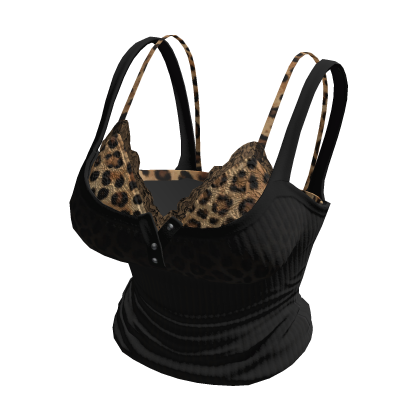 🍀Y2K Lace Layered Leopard Tank Top(Black)