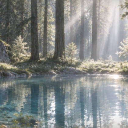 Ethereal Forest Blue Lake Cute Sunny Background