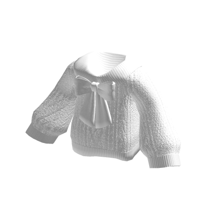 🍀Oversized Knitted Sweater w Bow (White)