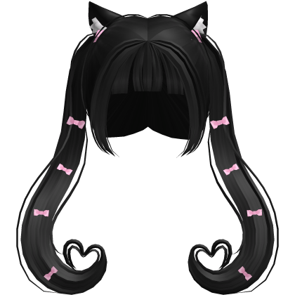 anime swirly heart twintails w/ cat ears (black)  Roblox item