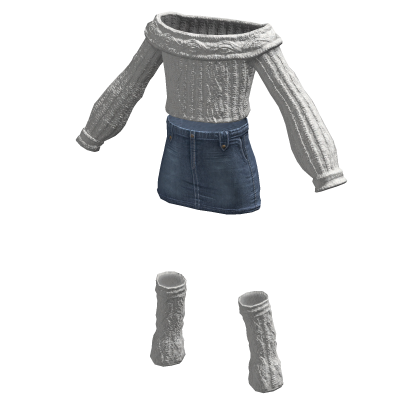 BB Knit Sweater Denim Skirt Leg Warmers White