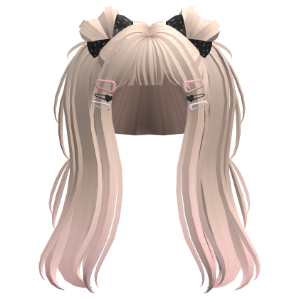 Long Anime Twintails w/ Hairclips & Bows (Beige) Roblox item
